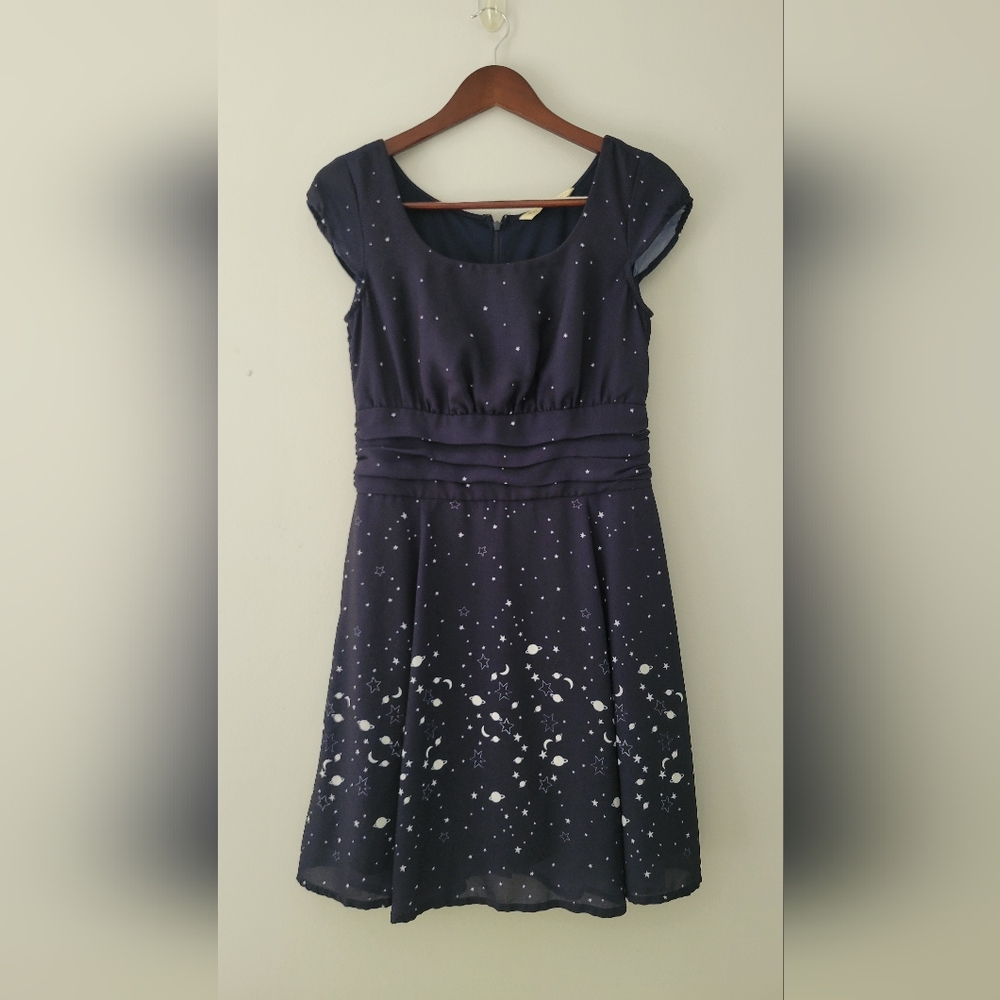 Wayward Fancies EShakti Stars Moons Planets Navy Dress Size Small 6